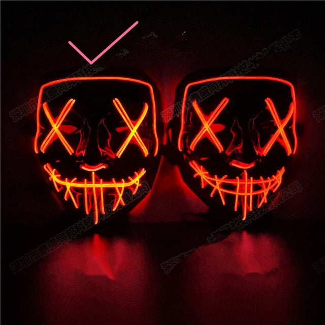 Halloween Decoration LED Mask Light Up Party Neon Mask Cosplay Horror V for Vendetta Halloween Party Decor Props Accessories