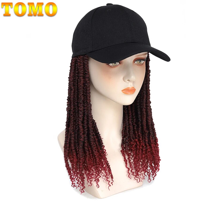 TOMO Short Mini Passion Twist Synthetic Hair with Adjustable Hat Wig Baseball Cap with 14" Spring Twist Crochet Hair Extensions