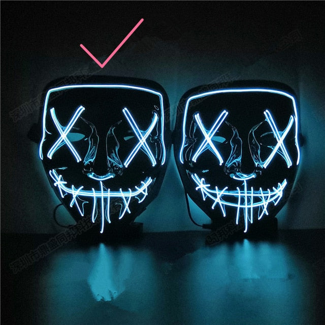 Halloween Decoration LED Mask Light Up Party Neon Mask Cosplay Horror V for Vendetta Halloween Party Decor Props Accessories