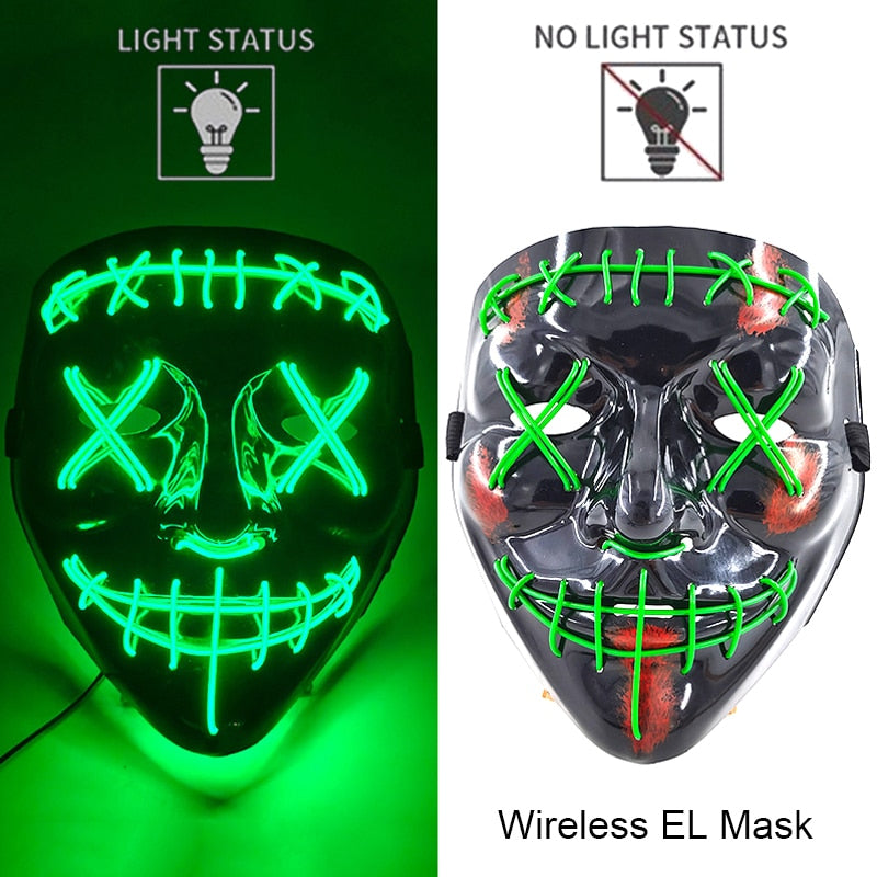 Wireless Halloween Neon Mask Led Mask Masque Masquerade Party Masks Light Glow In The Dark Horror Masks Cosplay Costume Supplies