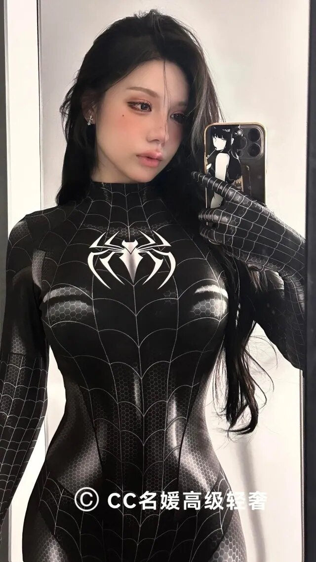 Sexy Black Cat Superhero Cosplay Costume For Spider Women Halloween Costume Christmas Tight 3d Printing Jumpuit Bodysuit Toys