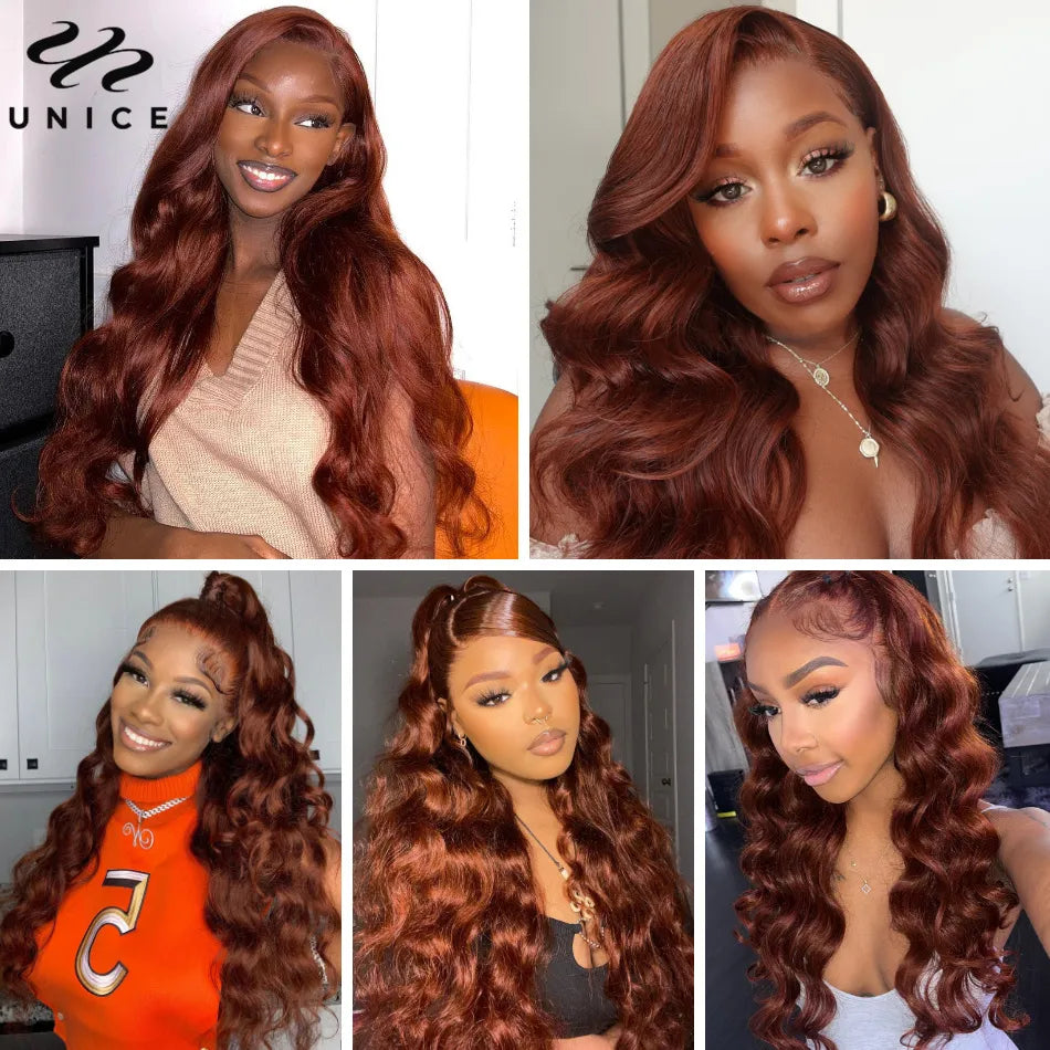 UNice Reddish Brown Body Wave 13x4 Lace Front Wig Human Hair Preplucked Pre-Cut 6x4.75 Lace Wear Go Glueless Wig for Women