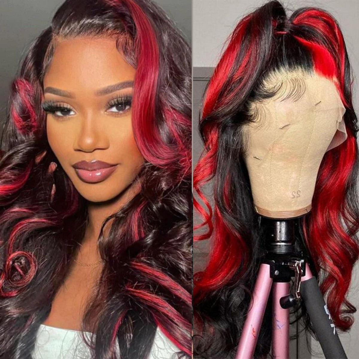 Burgundy Red Synthetic Lace Wigs For Women Red Black Long Body Wave Glueless Pre Plucked Hairline Wig With Baby Hair Cosplay