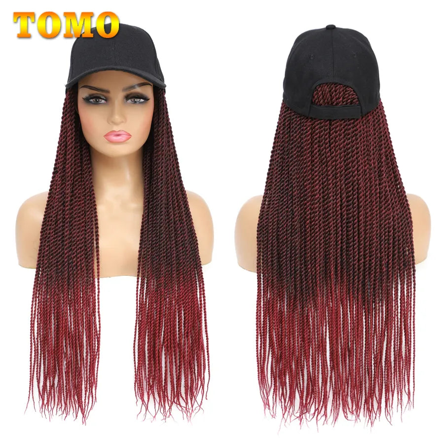 TOMO Baseball Cap With Senegalese Twist Synthetic Braids Hair Extensions Ombre Straight Hairstyle Adjustable Wig Hat For Women