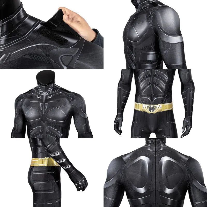 P-Jsmen Adult Dark Knight Cosplay Costume Bruce Wayne Jumpsuit Superhero Battle Costume Printing Halloween Bat Outfit + Mask