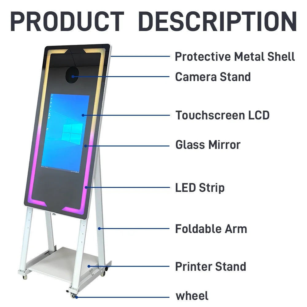 Touch Screen Photobooth Portable  40 65 inch Mirror magic Photo Booth Machine For Wedding Party Activity