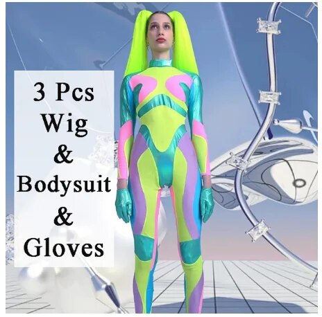 Green Holographic Bodysuit Gogo Costume for Dancers