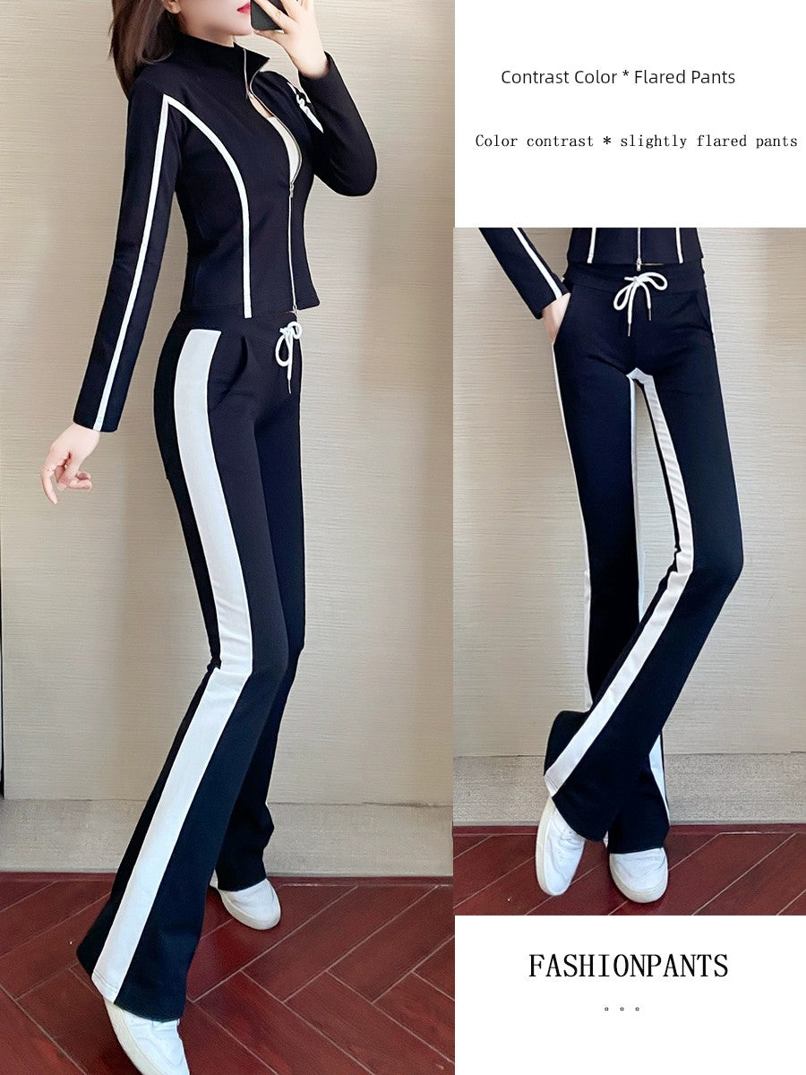 Fashion Striped Slim Fit Trendy Slightly Flared Sportswear