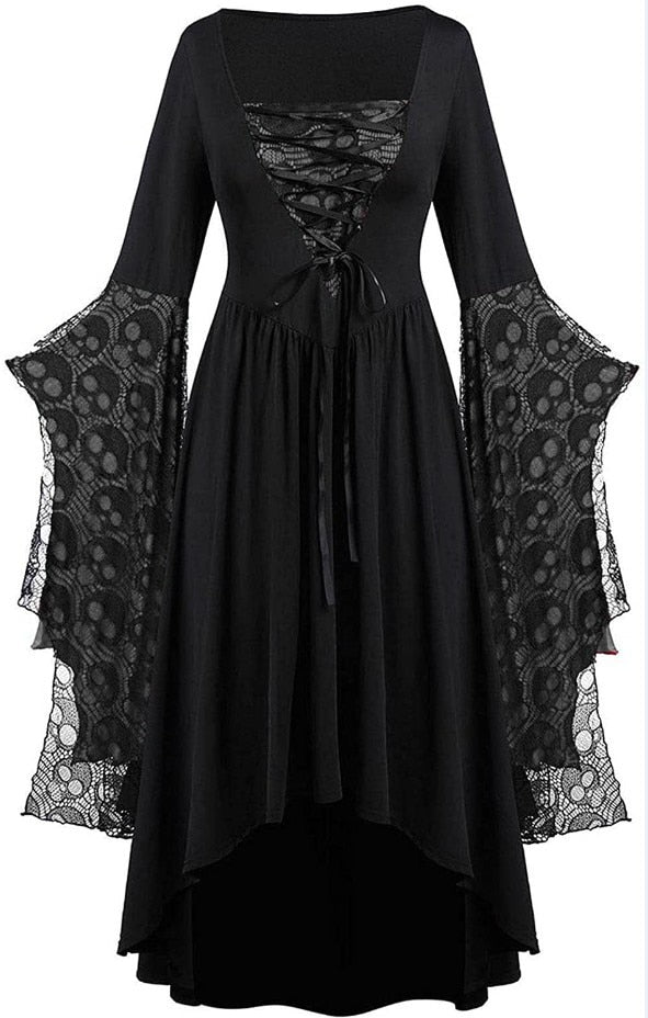 Vintage Halloween Cosplay Costume Witch Vampire Gothic Dress Ghost Dresses Up Party Printed Medieval Ghost Bride Female Clothes