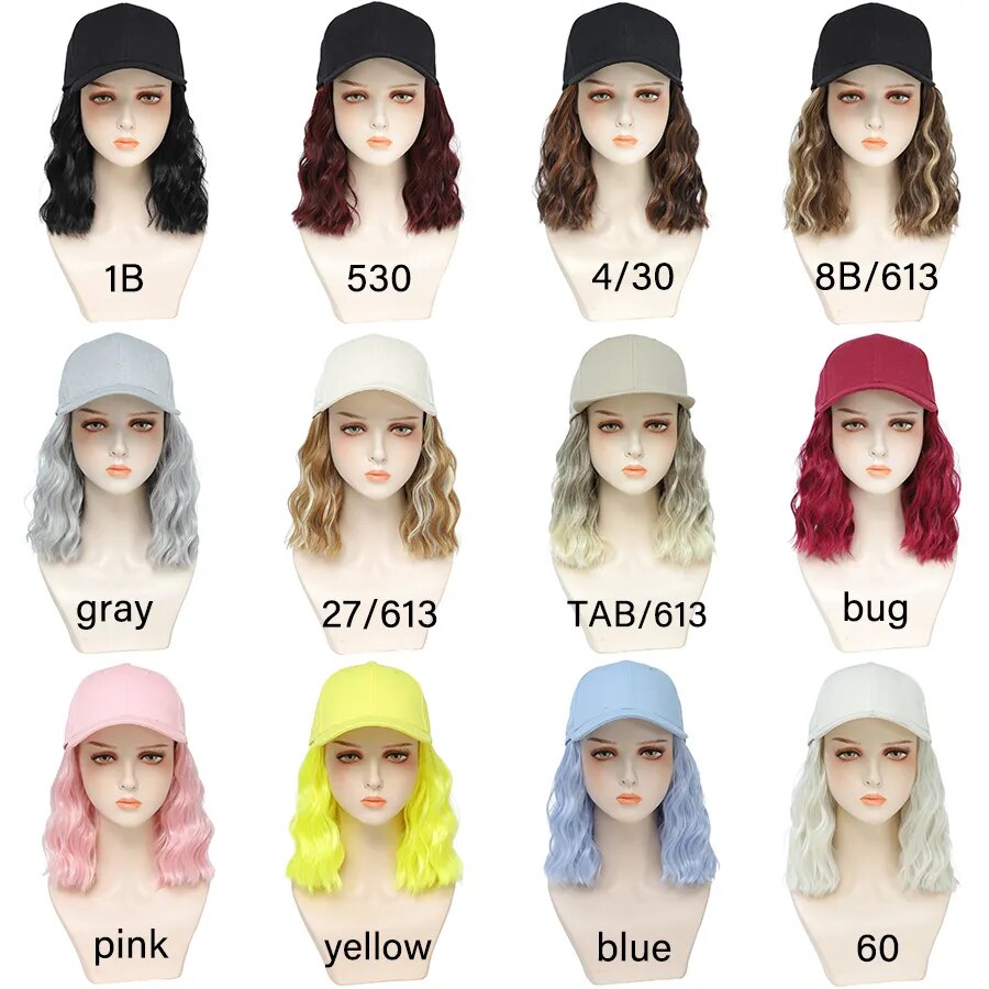 TOMO Short Pink Bob Baseball Cap Wig Adjustable Synthetic Natural Nave Wigs Hat Seamless Connection Hair Extension for Women