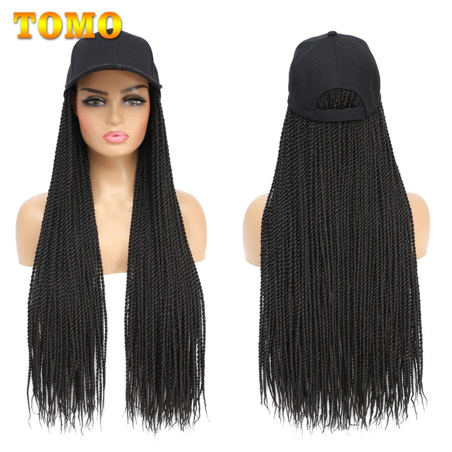 TOMO Baseball Cap With Senegalese Twist Synthetic Braids Hair Extensions Ombre Straight Hairstyle Adjustable Wig Hat For Women