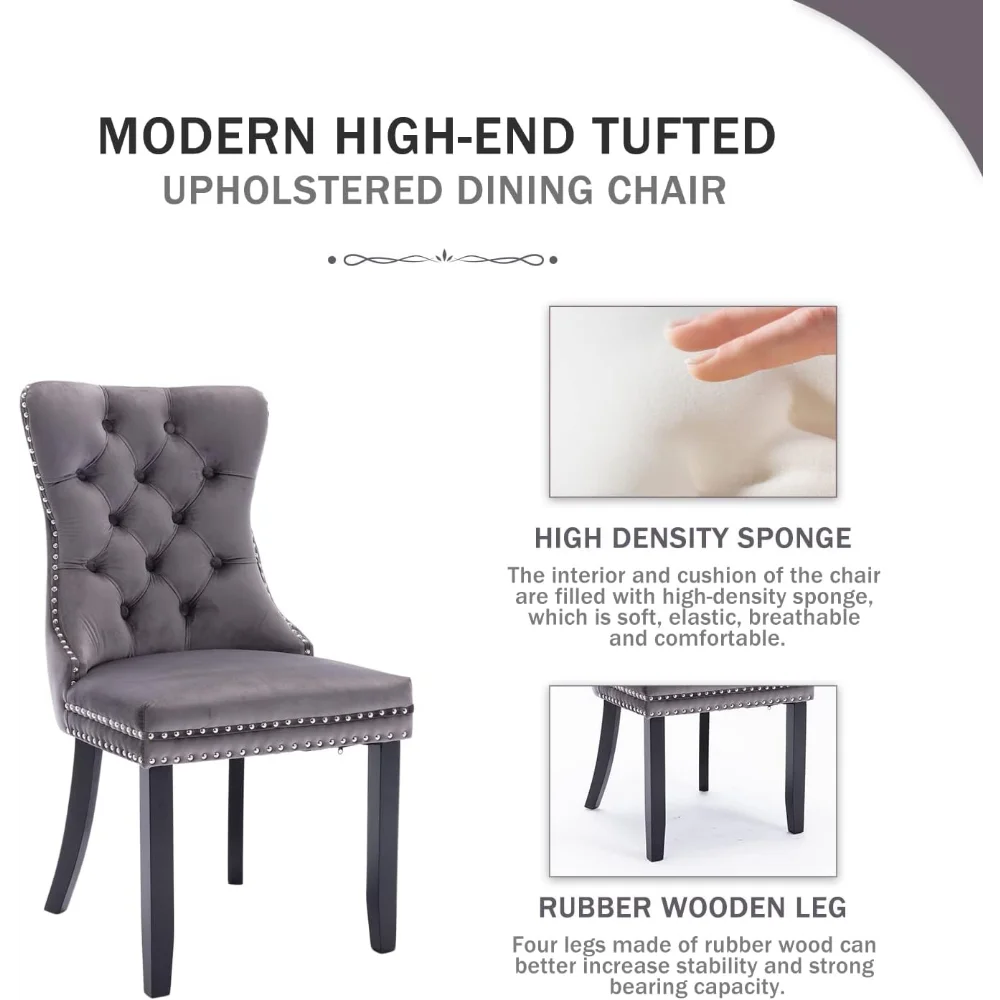 Velvet Dining Chairs , Upholstered Dining Room Chairs with Ring Pull Trim and Button Back, Luxury Tufted Dining