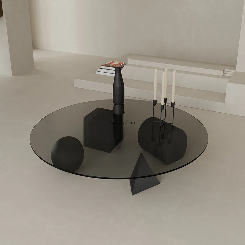 Modern Luxury Glass Living Room, Home Balcony, Creative Geometric Art, Circular Tea Making Table