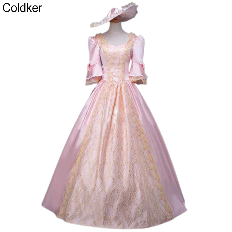 Medieval Renaissance Victorian Ball Dress for Women Champagne Masquerade Costume Queen Ball Gowns Luxury Golden Applique Costume