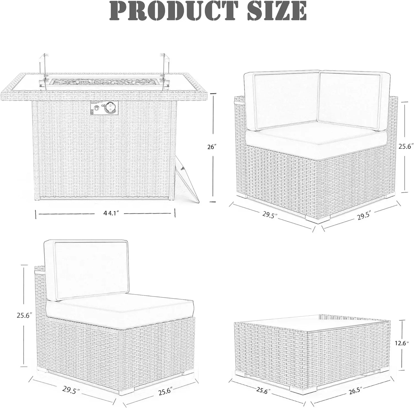 7/8 Piece Patio Furniture Set with 44" Propane Gas Fire Pit Table, Outdoor Sectional Conversation Set Wicker Rattan Sofa Set