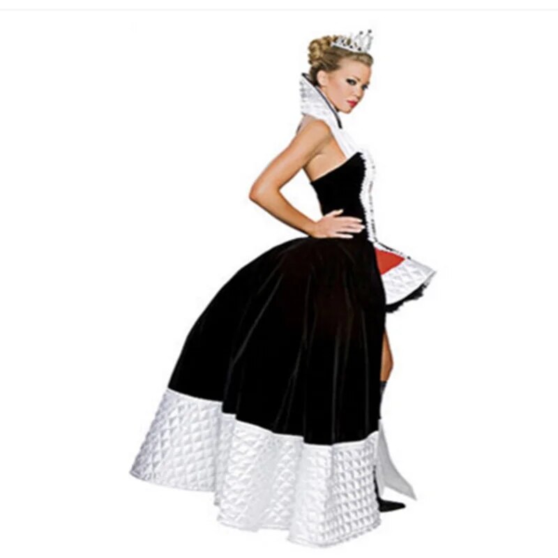 Alice In Wonderland Adult Women Fantasy Queen of Hearts Cosplay Costumes with Crown Halloween Party Dress