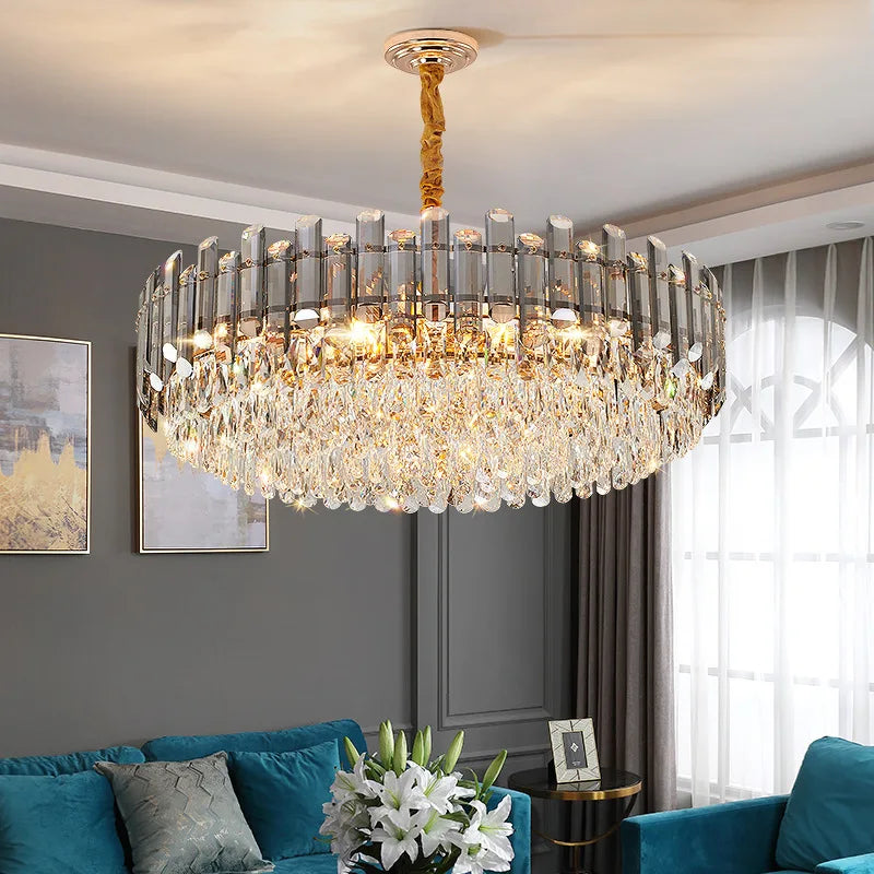 Nordic K9 Crystal Luxury Chandeliers Gold Gray Lighting Dining Living Room Bedroom Kitchen Island Lights Indoor Hanging Light