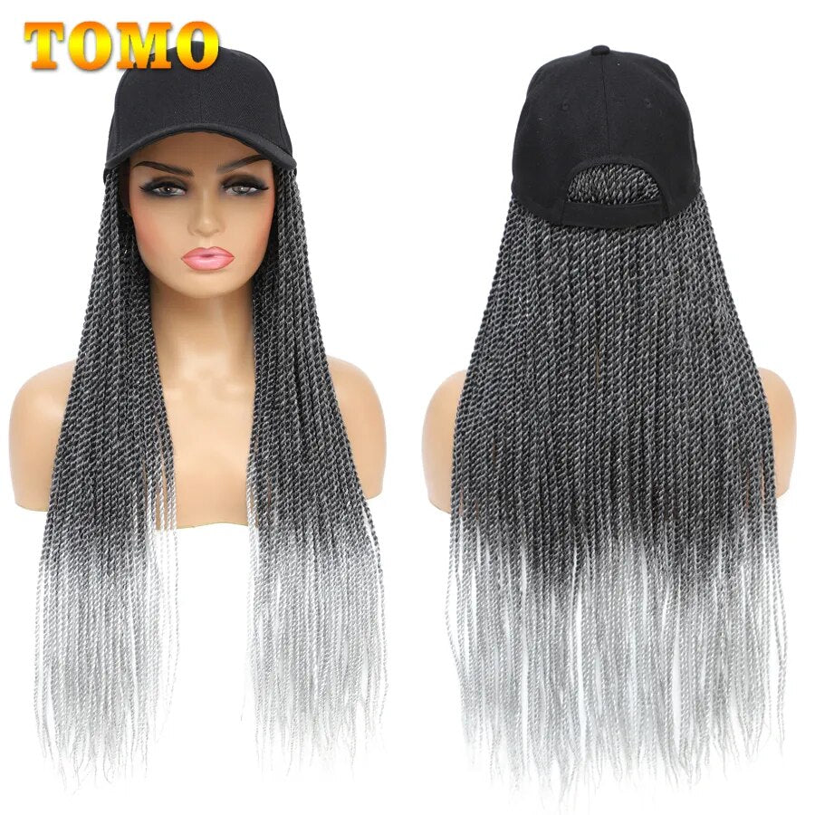 TOMO Baseball Cap With Senegalese Twist Synthetic Braids Hair Extensions Ombre Straight Hairstyle Adjustable Wig Hat For Women