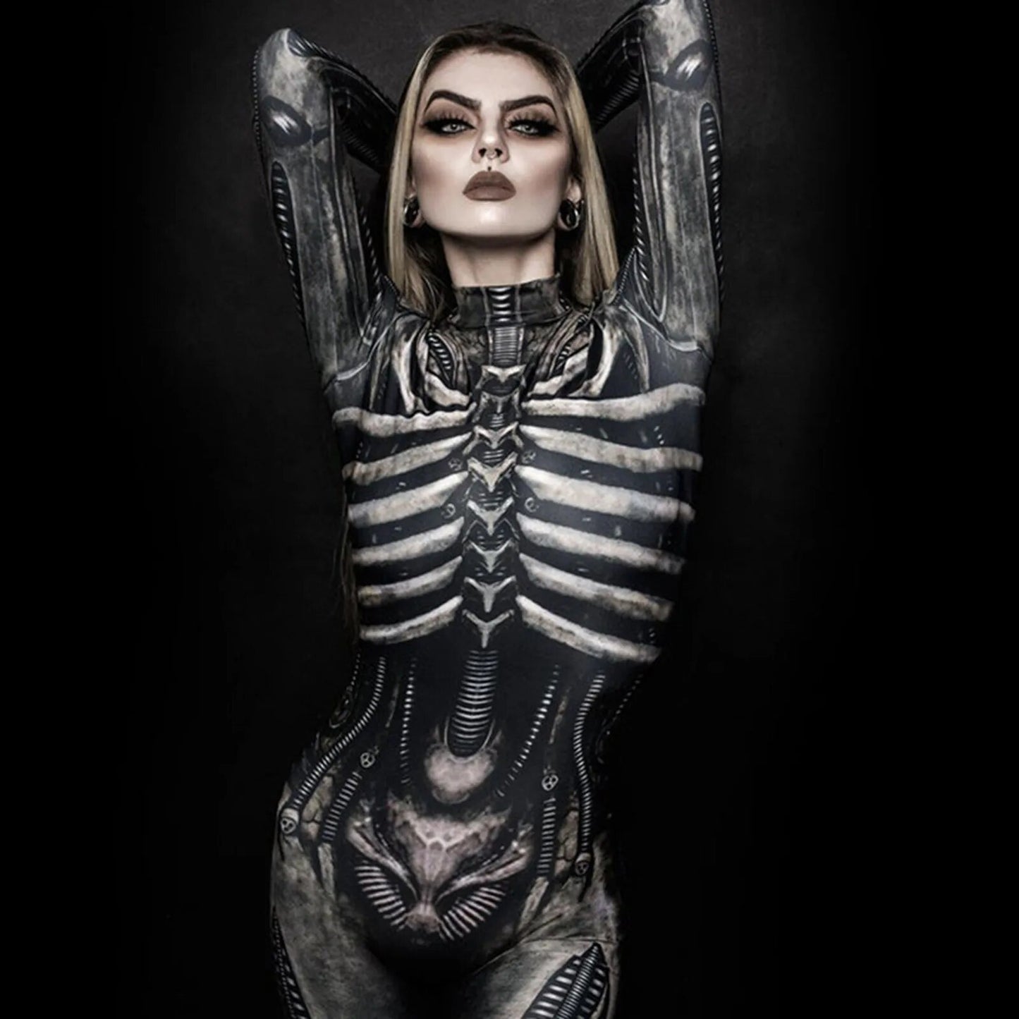 Horror Cosplay Skeleton Jumpsuit Halloween Costumes Slim Humen Body Women Zentai Skull Ghost Tight Suit Carnival Dress Up Party