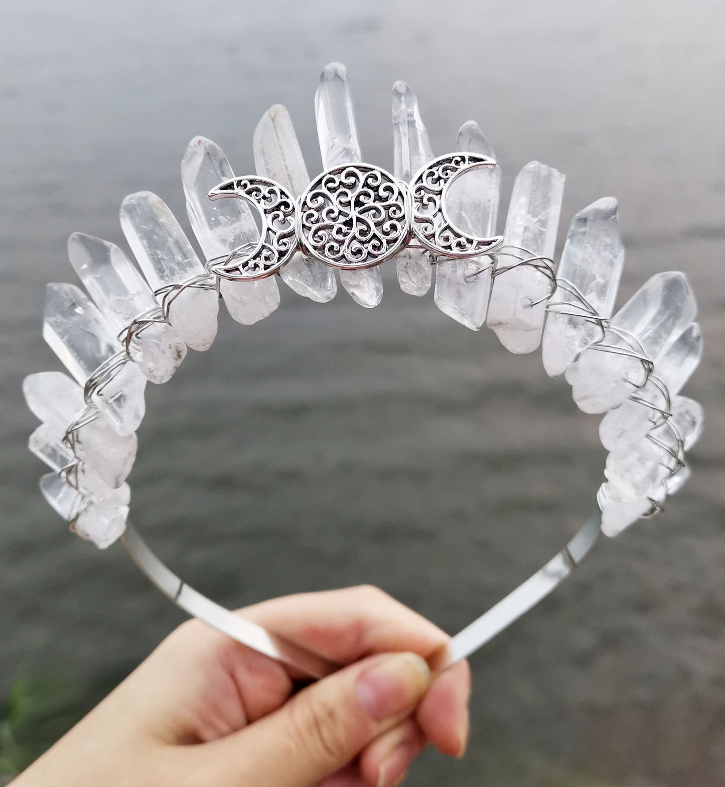 Raw Crystal Tiara Crown Headband Princess Bridal Wedding Hair Band Witch Costume Headpiece for Women Girls