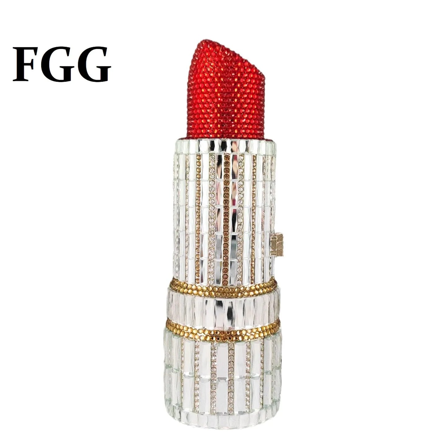 Boutique De FGG Novelty Designer Handbags Women Mini Lipstick Clutch Crystal Evening Bags Wedding Party Rhinestone Handbag Purse