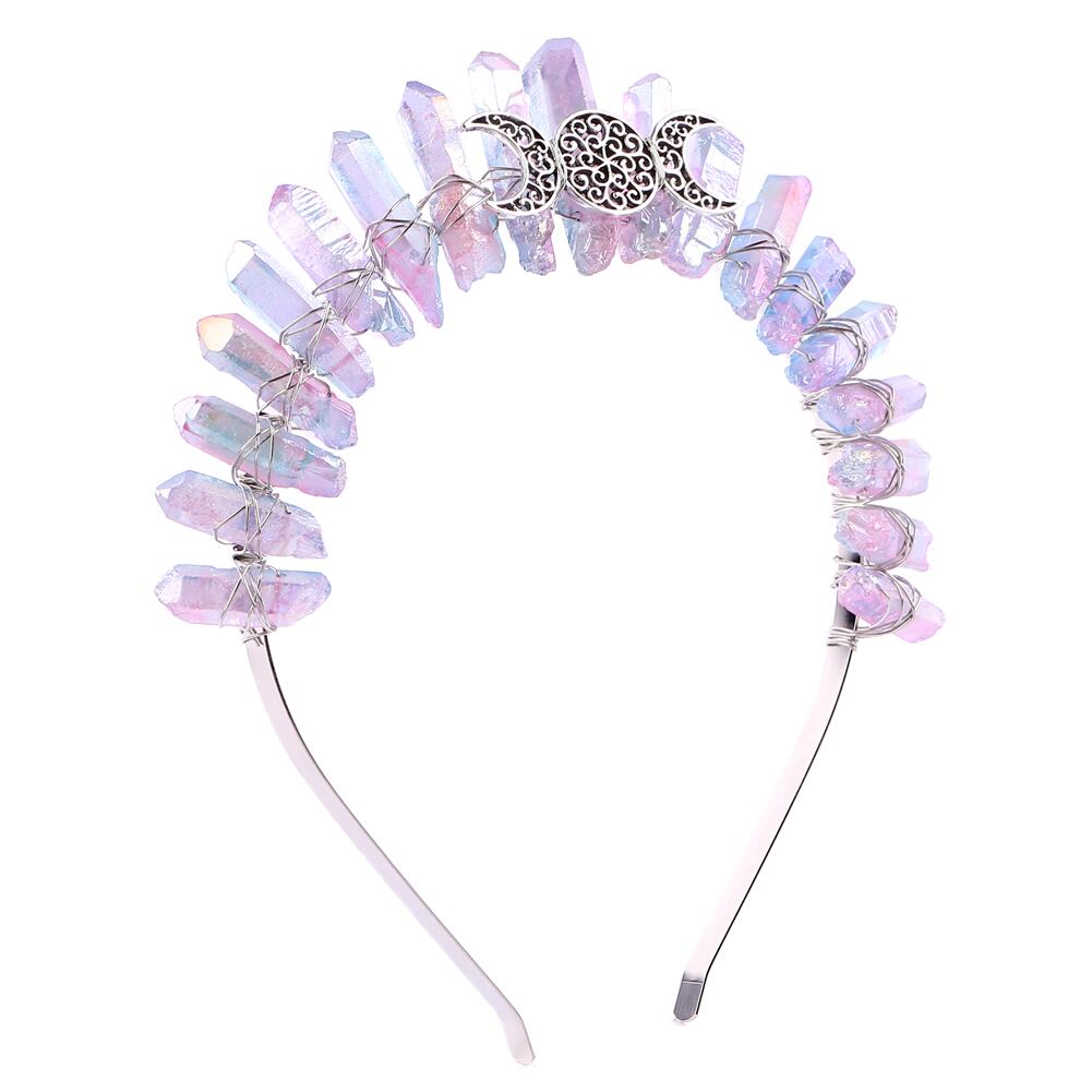 Raw Crystal Tiara Crown Headband Princess Bridal Wedding Hair Band Witch Costume Headpiece for Women Girls