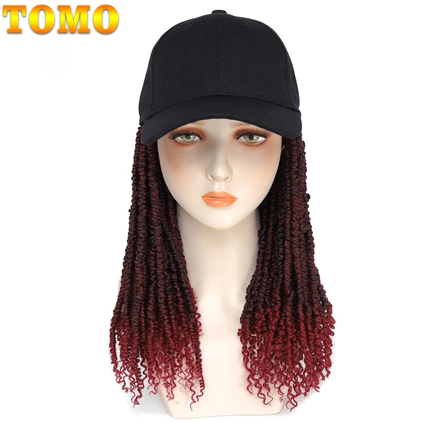 TOMO Short Mini Passion Twist Synthetic Hair with Adjustable Hat Wig Baseball Cap with 14" Spring Twist Crochet Hair Extensions