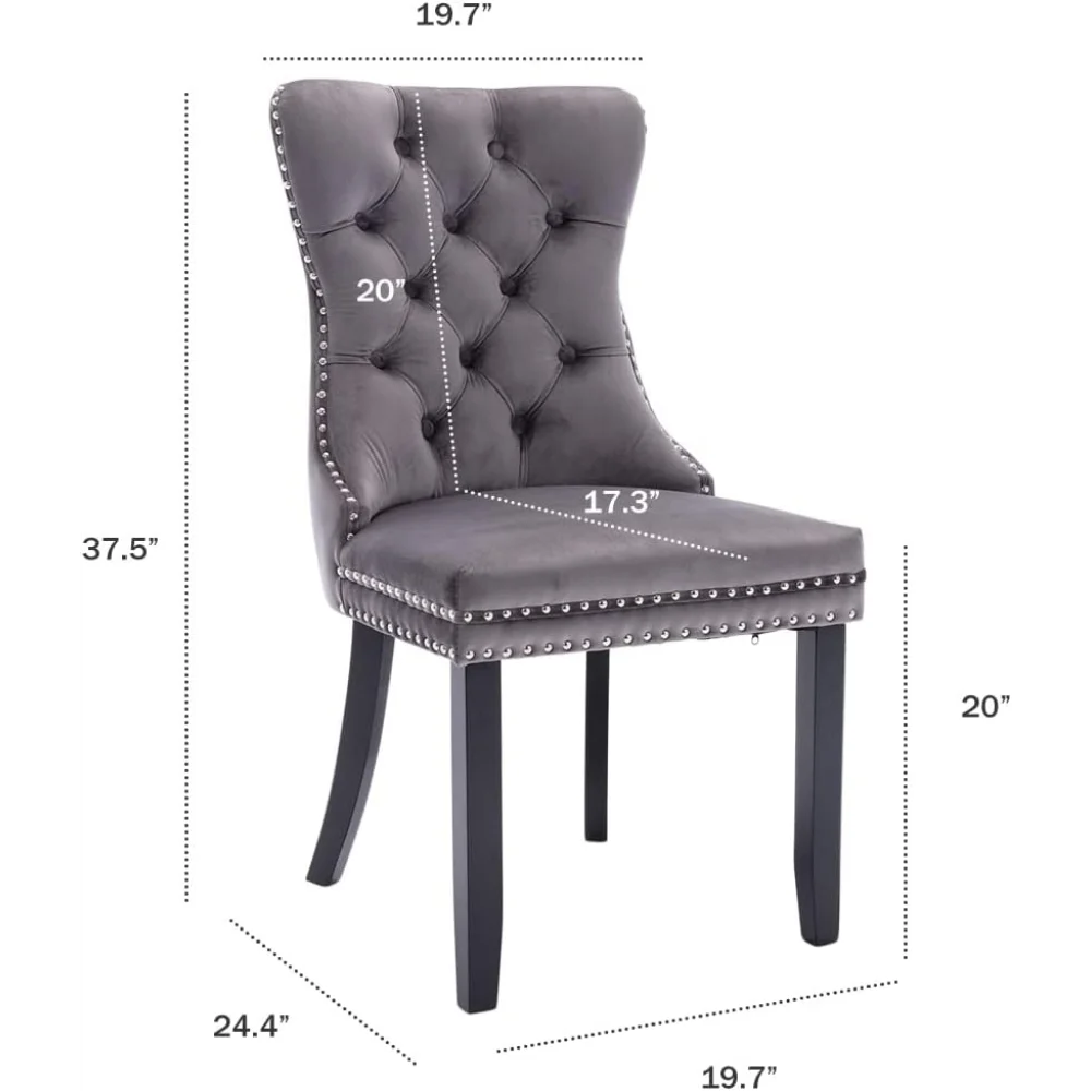 Velvet Dining Chairs , Upholstered Dining Room Chairs with Ring Pull Trim and Button Back, Luxury Tufted Dining