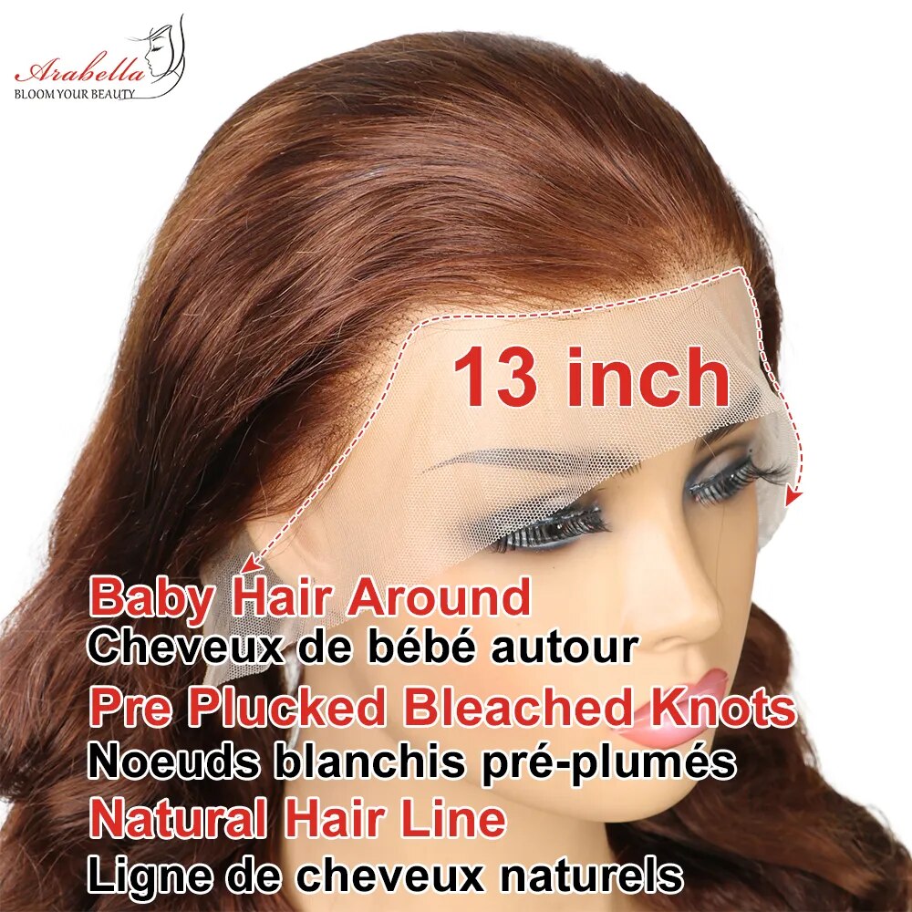 HD Lace Front 13x4 Lace Frontal Wig 100% Human Hair Wigs Arabella Remy Pre Plucked Bleached Knots Wigs For Women Human Hair