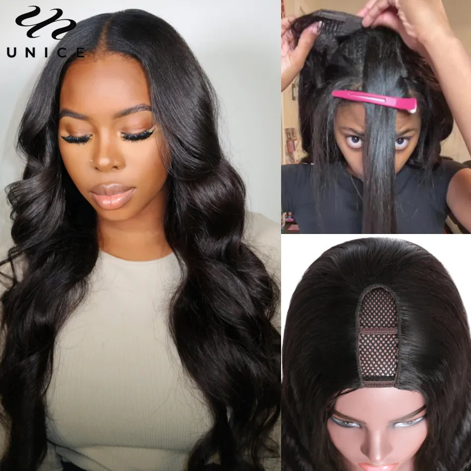 UNice Hair 250% Density U Part Wig Human Hair Glueless Body Wave Wigs Real Scalp Easy Install U-Part Wig for Women