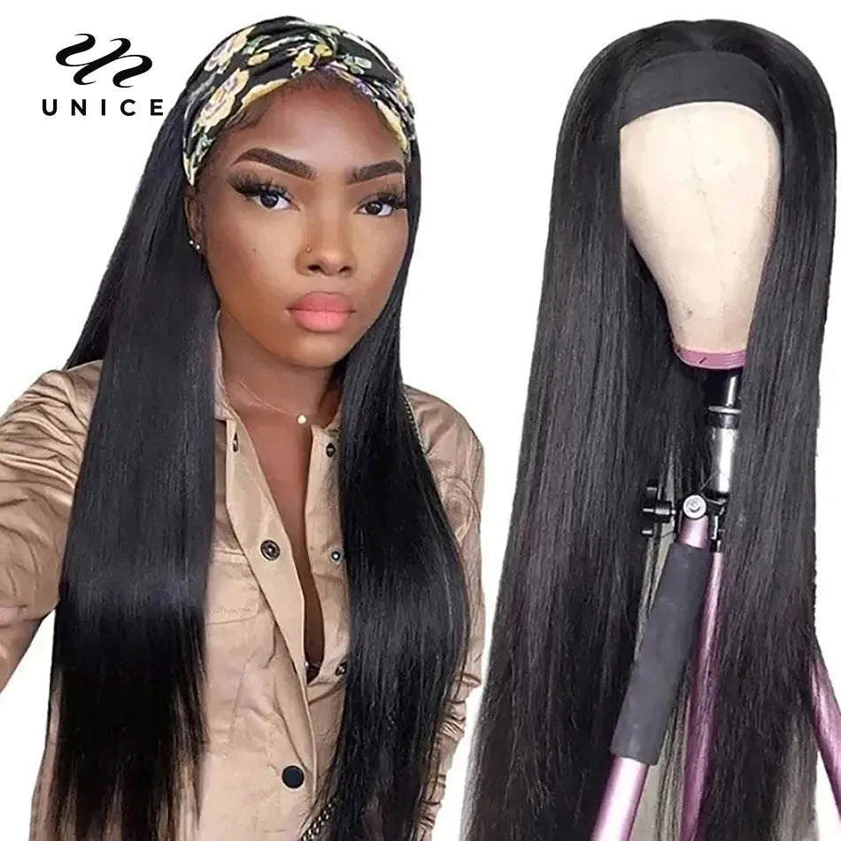 Unice Hair Straight Headband Wig Human Hair Wigs for African American Women Affordable Glueless Headband Wig Beginner Friendly