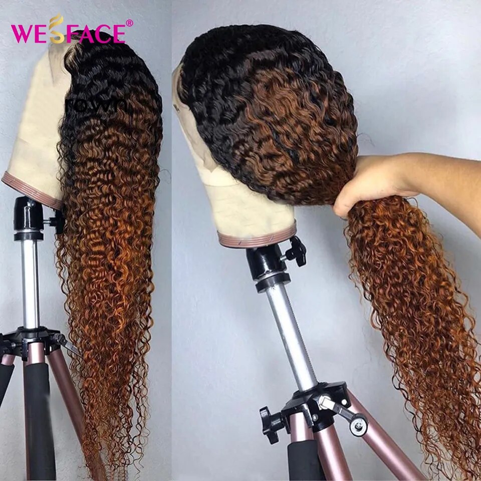 Brown Ombre Human Hair Wigs 13x4 Curly Lace Front Human Hair Wigs for Black Women Brazilian Lace Part Curly wigs Remy hair 150%