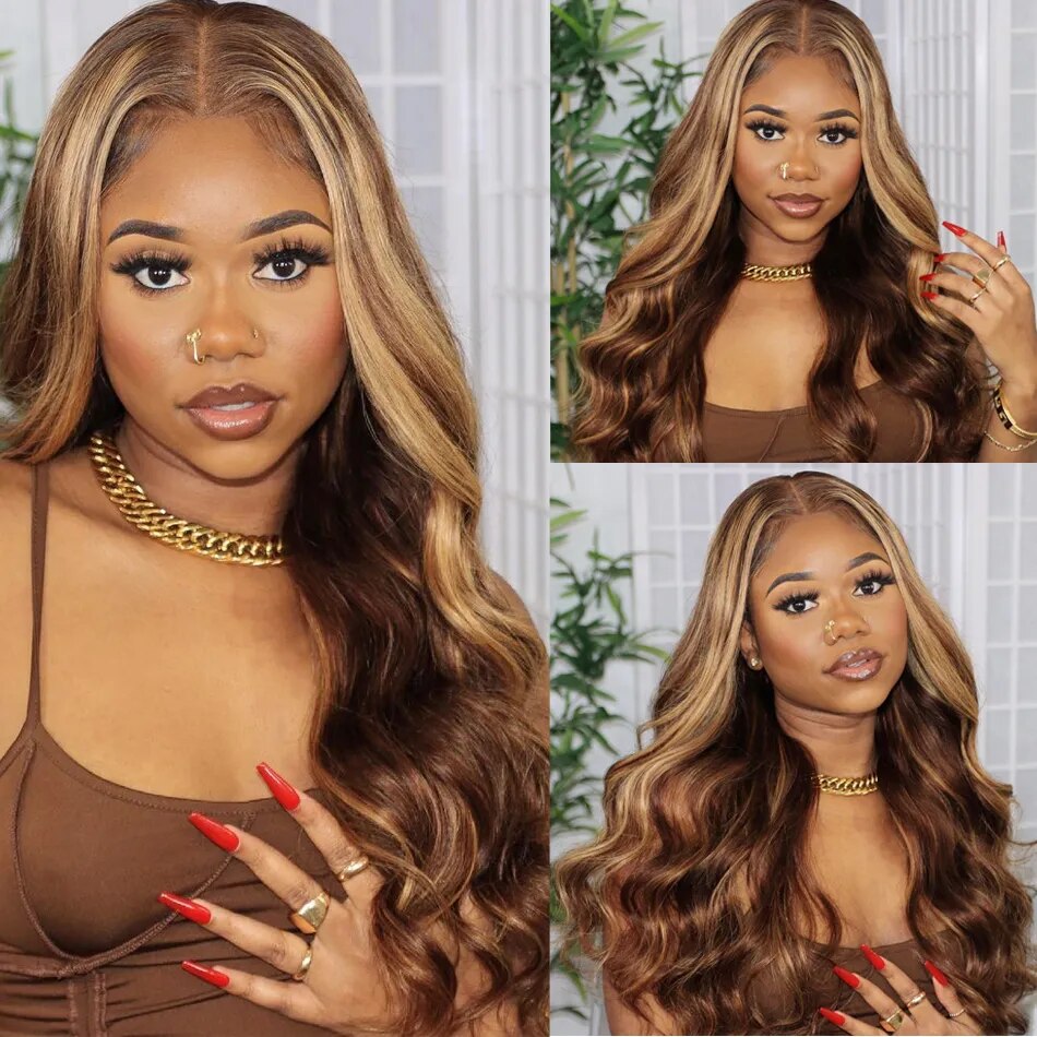 Unice Hair Blonde Highlight 13x4 Lace Frontal Wig Human Hair Wigs Pre plucked Brazilian Body Wave Wig T Part Lace Wig