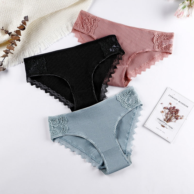 3 Pcs Cotton Women's Panties Lace Underwear High Quality Soft Breathable Female Briefs Underwear For Woman Lingerie New BANNIROU