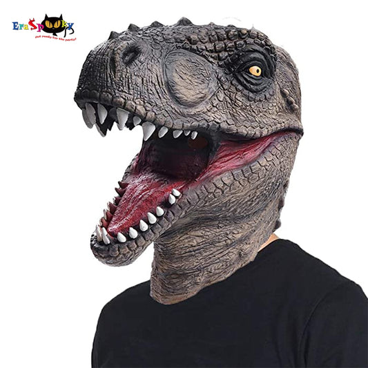 Eraspooky Realistic Jurassic Dinosaur Cosplay Tyrannosaurus Latex Mask Halloween Costume Props For Adult Festival Party Headgear