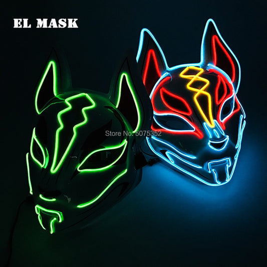 Anime Expro Decor Japanese Fox Mask Neon Led Light Cosplay Mask Halloween Party Rave Led Mask Dance DJ Payday Costume Props