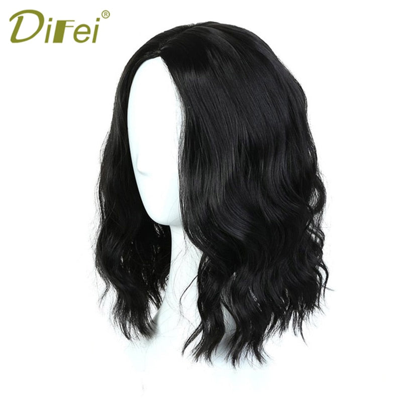 DIFEI 14" Short Curly Synthetic Hair Women Lady Daily Costume Cosplay Wig Natural Black High Temperature Fiber