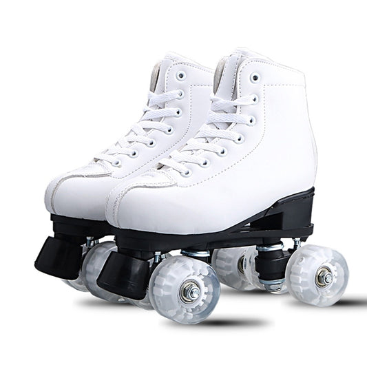 Japy Artificial Leather Roller Skates Double Line Skates Women Men Adult Two Line Skating Shoes Patines With White PU 4 Wheels