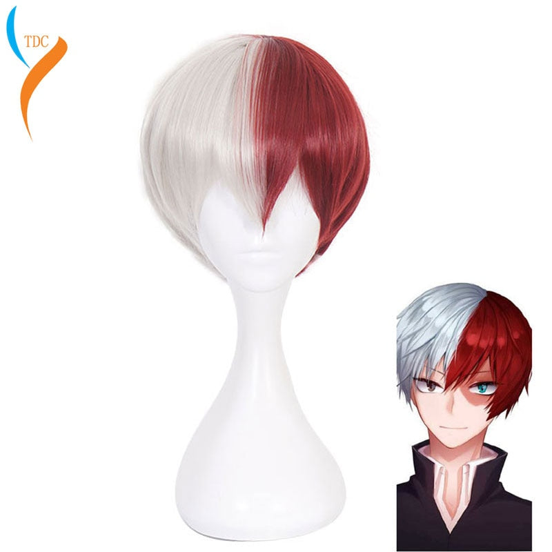 Anime My Hero Academia Boku no Hiro Akademia Shoto Todoroki Shouto White And Red Cosplay Wig+Wig Cap