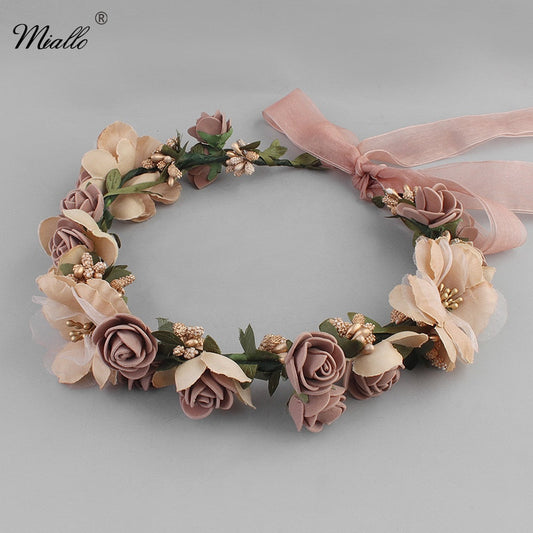 Miallo Flower Hair vine in Beach Wedding Women Hair Jewelry Headbands Accessory for Bridal Bridesmaid Halloween Decoration