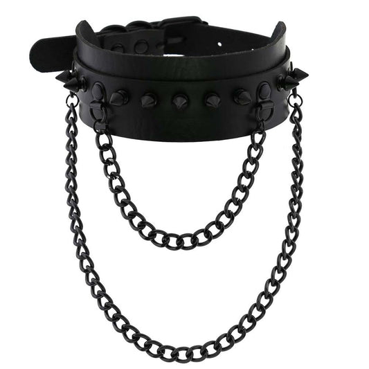 Gothic  Spike Choker Chain Collar Gothic Fashion Rivet black Leather Chokers Harajuku Grunge Goth necklace girls witch cosplay