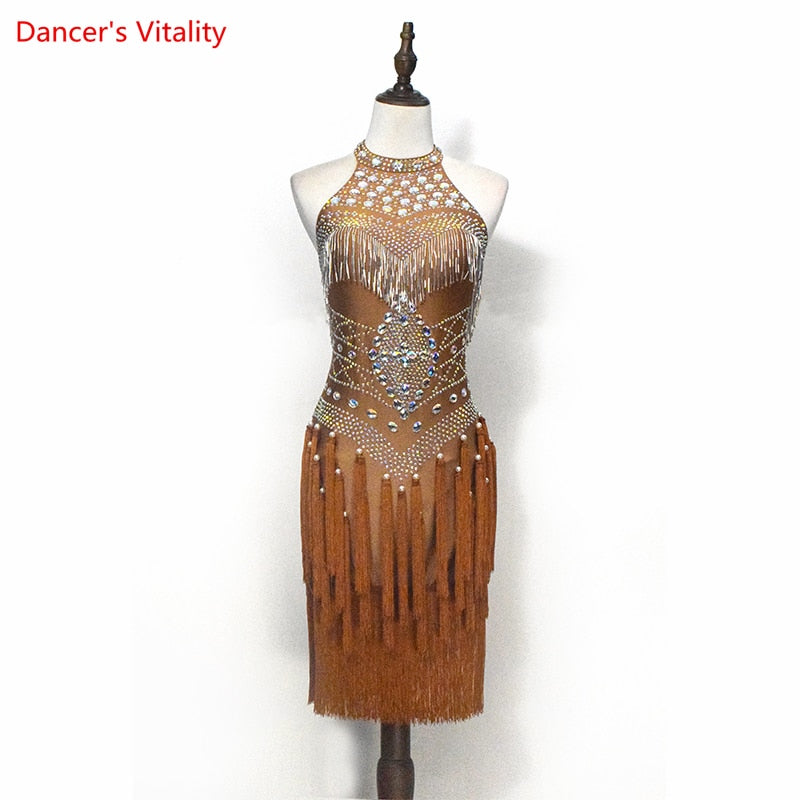 Latin Dance Clothes High-End New Children's Sexy Dress Performance Clothing Female Adult Competition Tassel Skirt