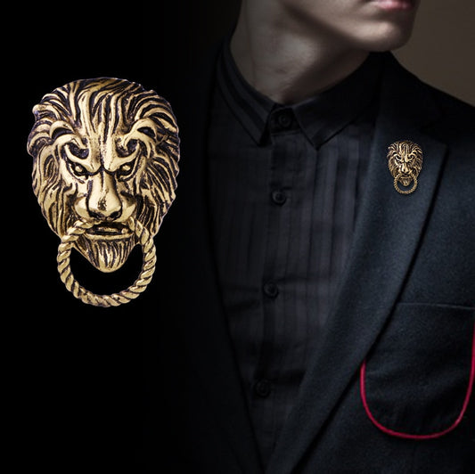 New Retro Animal Lion Head Brooch Fashion Men's Suit Shirt Collar Pin Needle Badge Lapel Pins and Brooches Jewelry Accessories