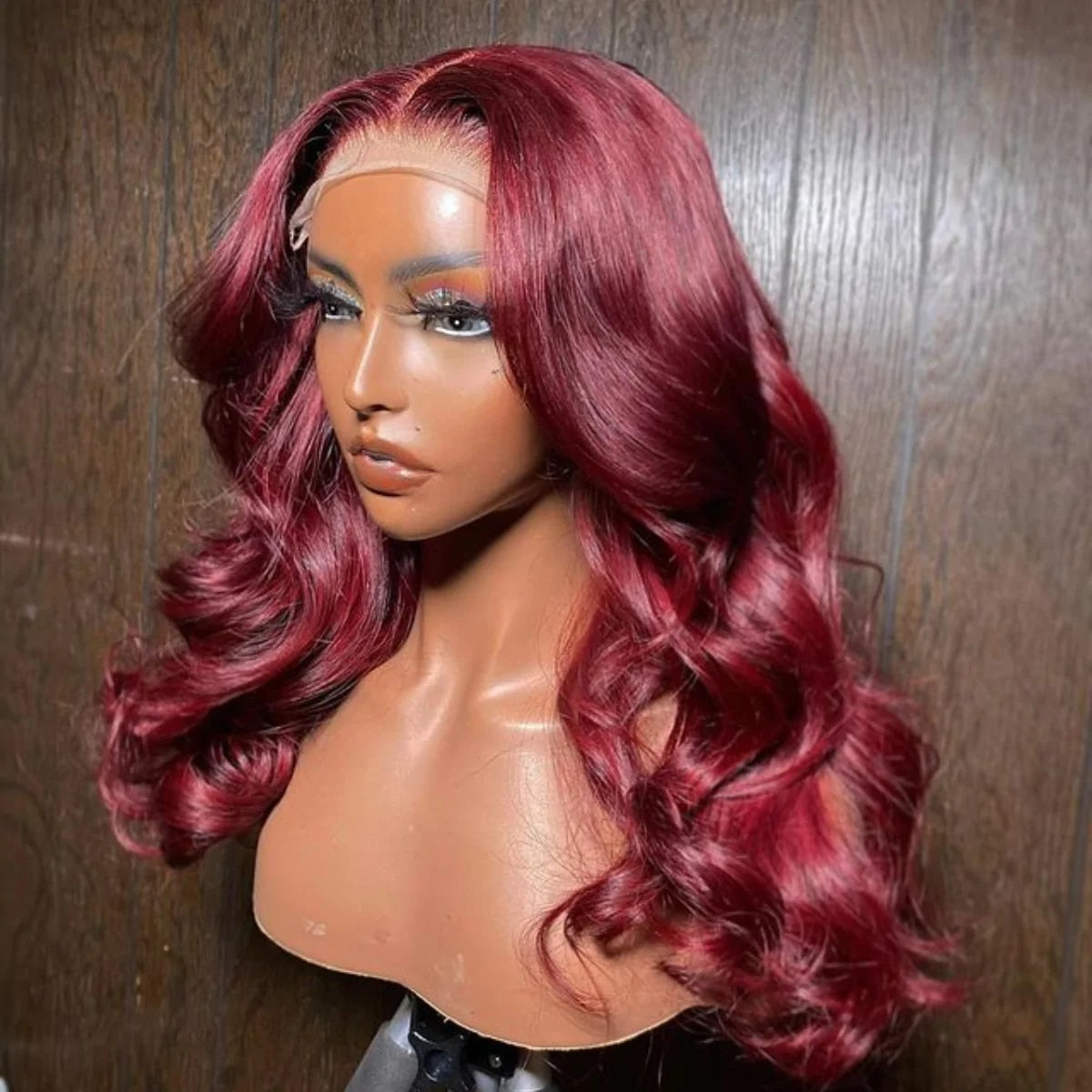 Burgundy Red Synthetic Lace Wigs For Women Red Black Long Body Wave Glueless Pre Plucked Hairline Wig With Baby Hair Cosplay