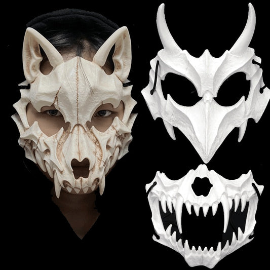 Skull Party Mask Demon Werewolf Tigers Skull Half Face Cover Mask Halloween Dance Prom Cosplay Costume Mask Prop